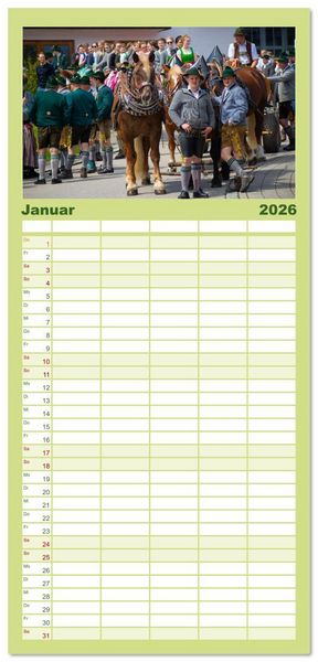 Produktbild: Familienplaner 2026 - Maibaum aufstellen mit 5 Spalten (Wandkalender, 21 x 45 cm) CALVENDO