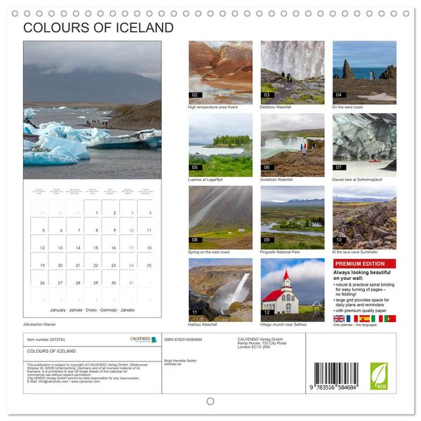 Produktbild: COLOURS OF ICELAND (Wall Calendar 2026 12 &times; 12 Inch) CALVENDO 12 Month Wall Calendar