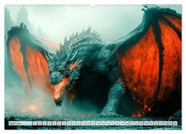Produktbild: M&Auml;CHTIGE DRACHEN Mystische Wesen (hochwertiger Premium Wandkalender 2026 DIN A2 quer), Kunstdruck in Hochglanz