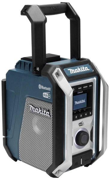 Produktbild: Makita DMR115 Baustellenradio DAB, DAB+ AUX, Bluetooth&reg;, USB spritzwassergesch&uuml;tzt, sto&szlig;fest T&uuml;rkis, Schwarz, Silber