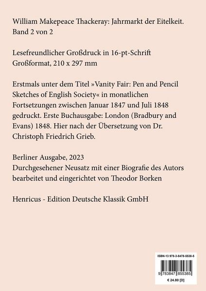 Produktbild: Jahrmarkt der Eitelkeit (Gro&szlig;druck)
