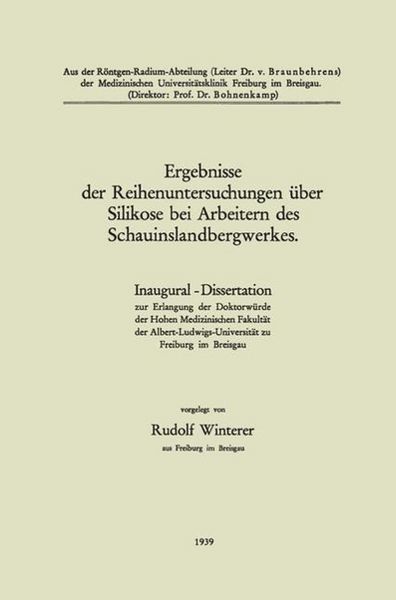 Produktbild: Ergebnisse der Reihenuntersuchungen &uuml;ber Silikose bei Arbeitern des Schauinslandbergwerkes