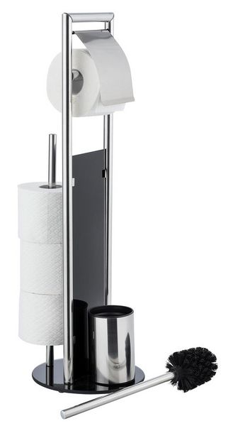 Produktbild: Stand WC-Garnitur Mod. Ravina Edelstahl gl&auml;nzend, mit integriertem Ersatzrollenhalter