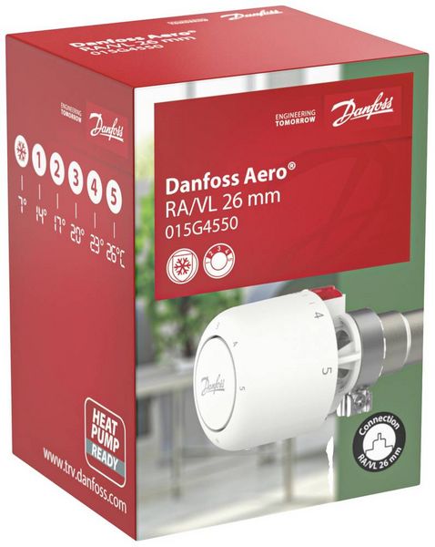 Produktbild: Danfoss 015G4550 Aero RA/VL, 26mm Thermostatkopf mechanisch 7 bis 28&deg;C