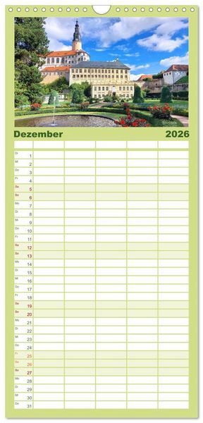 Produktbild: Familienplaner 2026 - Moritzburg, Weesenstein, Muskau - Drei sch&ouml;ne s&auml;chsische Schl&ouml;sser mit 5 Spalten (Wandkalender, 21 x 45 cm) CALVENDO