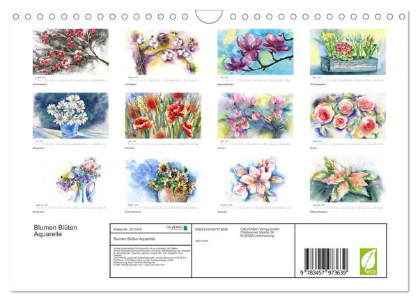 Produktbild: Blumen Bl&uuml;ten Aquarelle (Wandkalender 2026 DIN A4 quer), CALVENDO Monatskalender