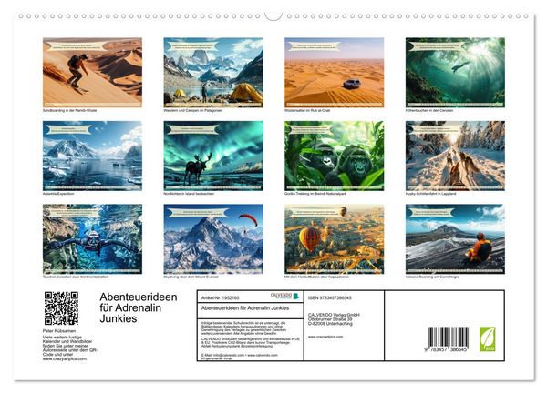 Produktbild: Abenteuerideen f&uuml;r Adrenalin Junkies (hochwertiger Premium Wandkalender 2026 DIN A2 quer), Kunstdruck in Hochglanz