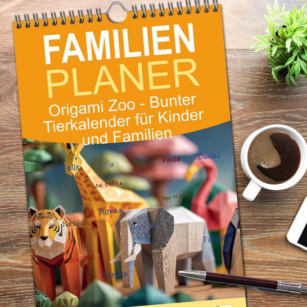 Produktbild: Familienplaner 2026 - Origami Zoo - Bunter Tierkalender f&uuml;r Kinder und Familien mit 5 Spalten (Wandkalender, 21 x 45 cm) CALVENDO
