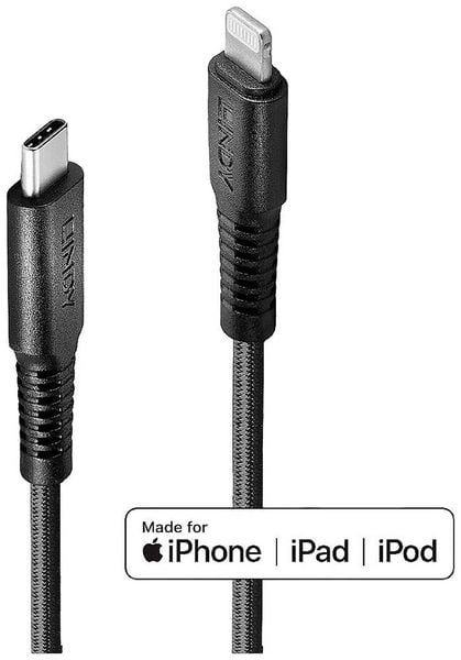 LINDY USB-Kabel USB 2.0 Apple Lightning Stecker, USB-C® Stecker 3.00m Schwarz 31288