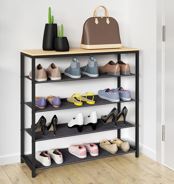 Produktbild: Metall Holz Schuhregal Schuhablage 4 F&auml;cher Taliro