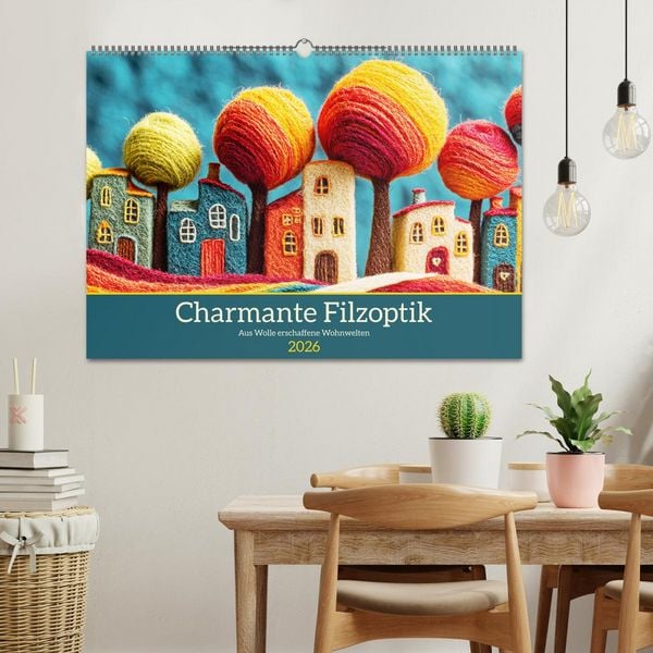 Produktbild: Charmante Filzoptik. Aus Wolle erschaffene Wohnwelten (Wandkalender 2026 DIN A2 quer), CALVENDO Monatskalender