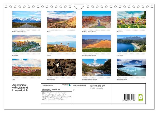 Produktbild: Argentinien - vielseitig und kontrastreich (Wandkalender 2026 DIN A4 quer), CALVENDO Monatskalender