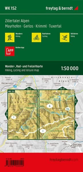 Zillertaler Alpen, Wander-, Rad- und Freizeitkarte 1:50.000, freytag & berndt, WK 152