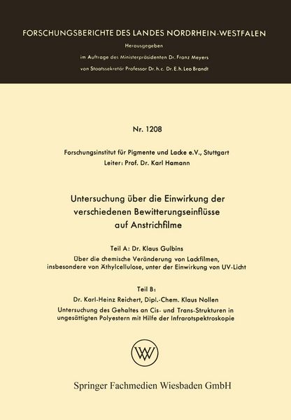 Produktbild: Untersuchung &uuml;ber die Einwirkung der verschiedenen Bewitterungseinfl&uuml;sse auf Anstrichfilme