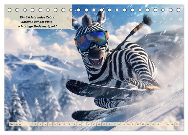 Produktbild: Tierisch lustige Skifahrer (Tischkalender 2026 DIN A5 quer), CALVENDO Monatskalender