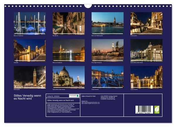 Produktbild: Stilles Venedig wenn es Nacht wird (Wandkalender 2026 DIN A3 quer), CALVENDO Monatskalender