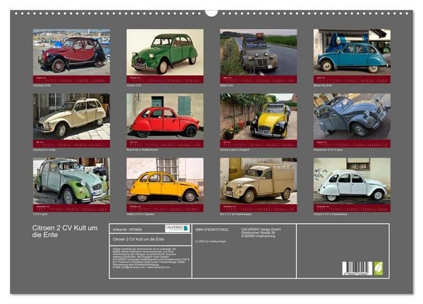 Produktbild: Citroen 2 CV Kult um die Ente (Wandkalender 2026 DIN A2 quer), CALVENDO Monatskalender