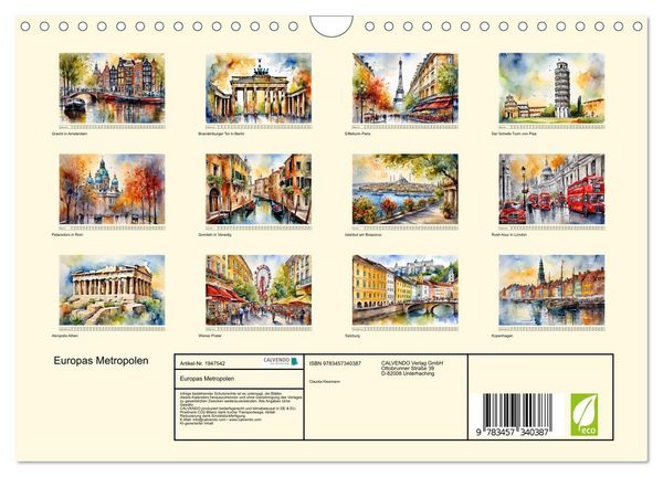 Produktbild: Europas Metropolen (Wandkalender 2026 DIN A4 quer), CALVENDO Monatskalender