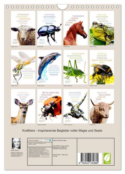Produktbild: Krafttiere - Inspirierende Begleiter voller Magie und Seele (Wandkalender 2026 DIN A4 hoch), CALVENDO Monatskalender