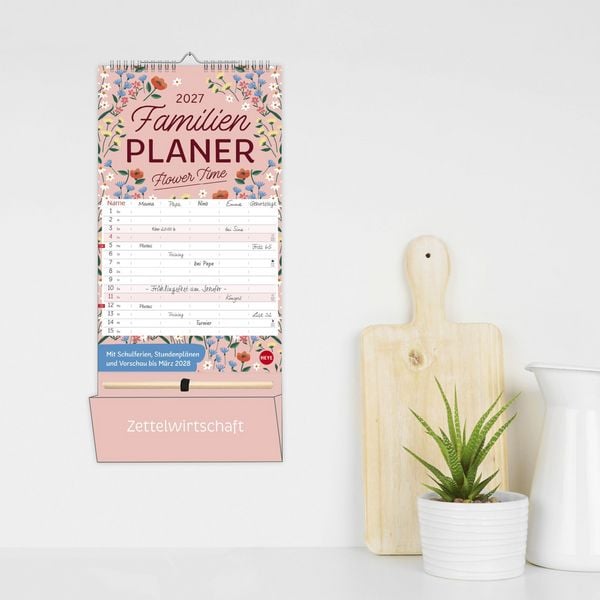 Produktbild: Deko-Familienplaner mit Tasche Flower Time 2027