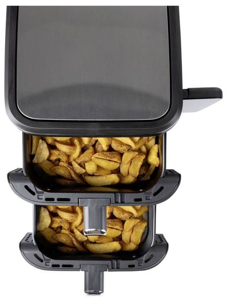 Produktbild: GourmetMaxx FryUp Vertical 15305 Hei&szlig;luft-Fritteuse 10 l 2800 W 2 getrennte Temperaturregler, Antihaftbeschichtung, digitaler Timer Schwarz
