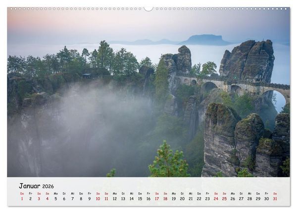 Produktbild: S&auml;chsische Schweiz - Beeindruckende Felsen und unber&uuml;hrte Natur (hochwertiger Premium Wandkalender 2026 DIN A2 quer), Kunstdruck in Hochglanz