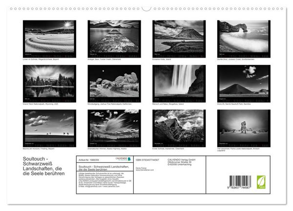 Produktbild: Soultouch - Schwarzwei&szlig; Landschaften, die die Seele ber&uuml;hren (hochwertiger Premium Wandkalender 2026 DIN A2 quer), Kunstdruck in Hochglanz