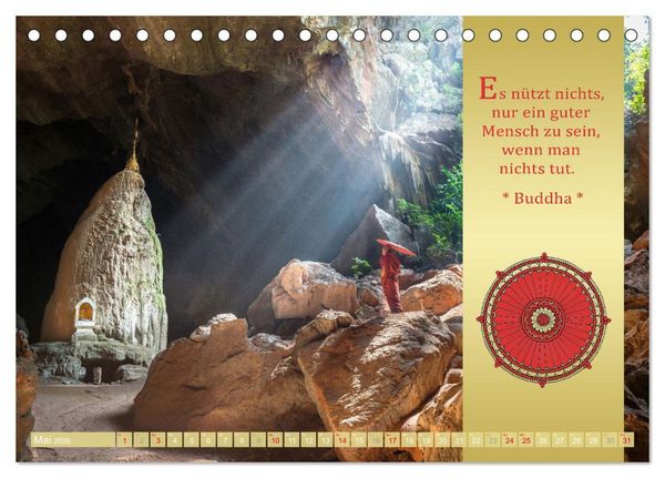 Produktbild: BUDDHAS WORTE - Buddhistische Weisheiten (Tischkalender 2026 DIN A5 quer), CALVENDO Monatskalender