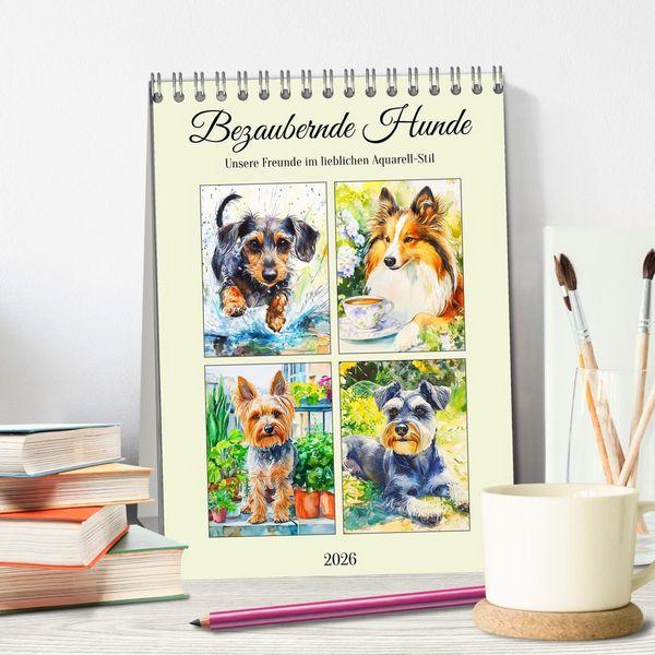 Produktbild: Bezaubernde Hunde. Unsere Freunde im lieblichen Aquarell-Stil (Tischkalender 2026 DIN A5 hoch), CALVENDO Monatskalender