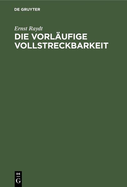 Produktbild: Die vorl&auml;ufige Vollstreckbarkeit
