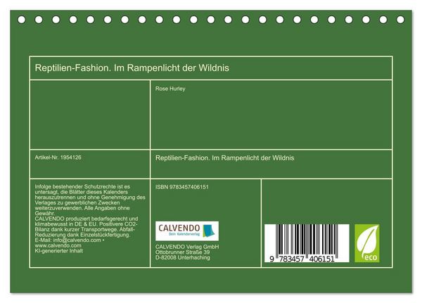 Produktbild: Reptilien-Fashion. Im Rampenlicht der Wildnis (Tischkalender 2026 DIN A5 quer), CALVENDO Monatskalender