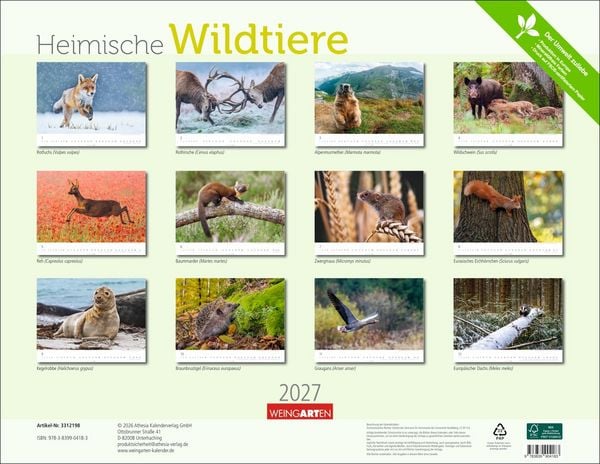 Produktbild: Heimische Wildtiere Kalender 2027