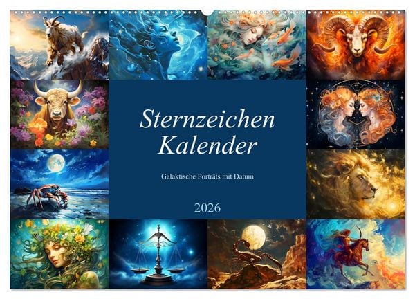 Sternzeichen-Kalender - Galaktische Porträts mit Datum (Wandkalender 2026 DIN A2 quer), CALVENDO Monatskalender