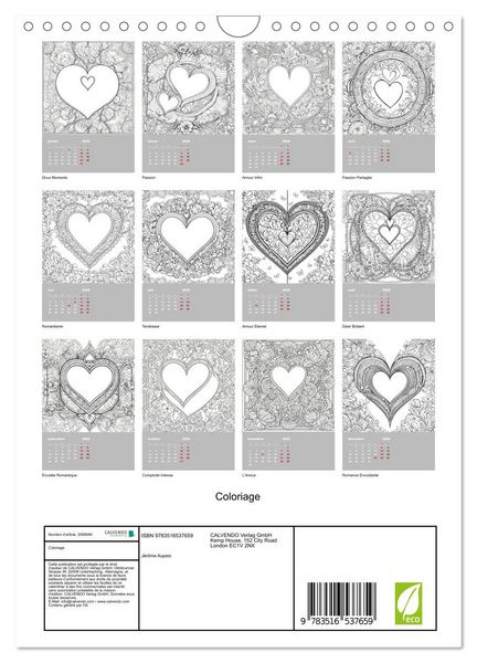 Produktbild: Coloriage (Calendrier mural 2026 DIN A4 horizontal), CALVENDO calendrier mensuel