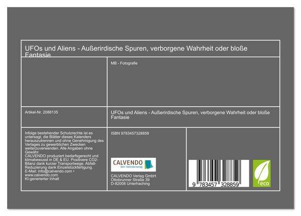 Produktbild: UFOs und Aliens - Au&szlig;erirdische Spuren, verborgene Wahrheit oder blo&szlig;e Fantasie (Tischkalender 2026 DIN A5 quer), CALVENDO Monatskalender