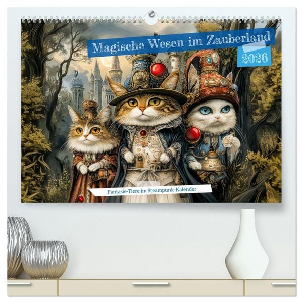 Produktbild: Magische Wesen im Zauberland - Fantasie-Tiere im Steampunk-Kalender (hochwertiger Premium Wandkalender 2026 DIN A2 quer), Kunstdruck in Hochglanz