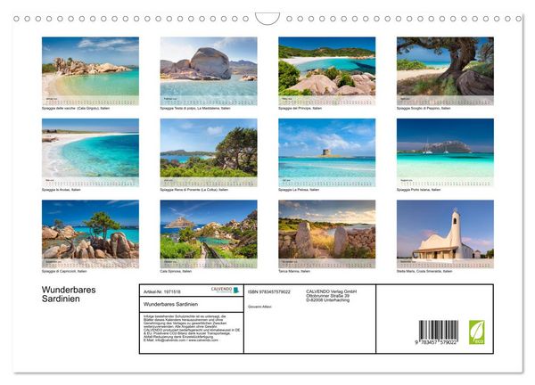 Produktbild: Wunderbares Sardinien (Wandkalender 2026 DIN A3 quer), CALVENDO Monatskalender