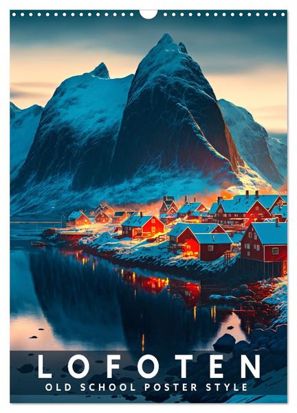 Lofoten - Old School Poster Style (Wandkalender 2025 DIN A3 hoch), CALVENDO Monatskalender