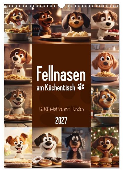 Produktbild: Fellnasen am K&uuml;chentisch - 12 KI-Motive mit Hunden (Wandkalender 2027 DIN A3 hoch), CALVENDO Monatskalender