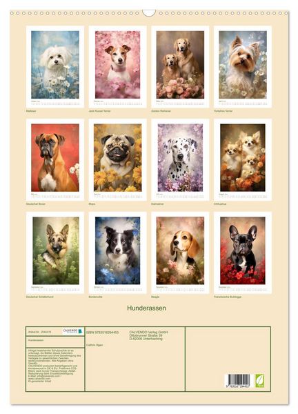 Produktbild: Hunderassen (Wandkalender 2026 DIN A2 hoch), CALVENDO Monatskalender