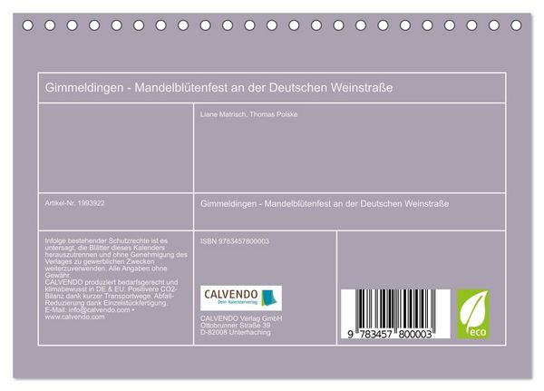 Produktbild: Gimmeldingen - Mandelbl&uuml;tenfest an der Deutschen Weinstra&szlig;e (Tischkalender 2026 DIN A5 quer), CALVENDO Monatskalender
