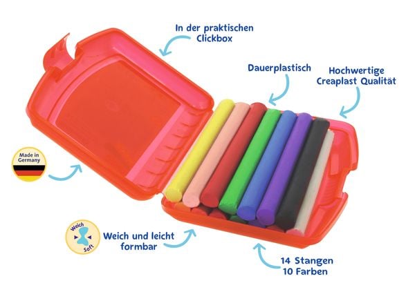 Produktbild: Pelikan Kinderknete Creaplast® 10 Farben im roten Etui, 240g