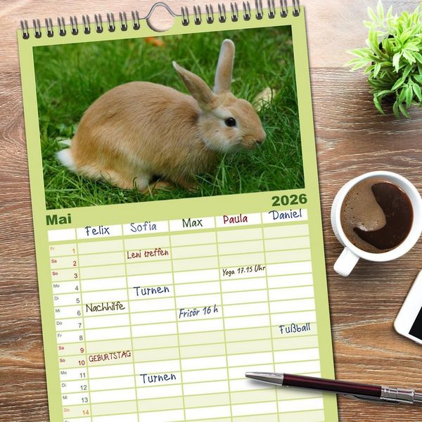 Produktbild: Familienplaner 2026 - Liebenswerte Zwergkaninchen mit 5 Spalten (Wandkalender, 21 x 45 cm) CALVENDO