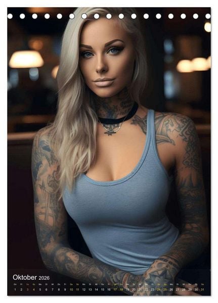 Produktbild: Tattoo Sch&ouml;nheiten - zw&ouml;lf Monate, zw&ouml;lf Frauen und jede Menge Tattoos (Tischkalender 2026 DIN A5 hoch), CALVENDO Monatskalender