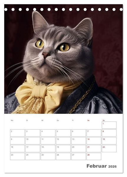 Produktbild: Royale Katzen Portraits (Tischkalender 2026 DIN A5 hoch), CALVENDO Monatskalender