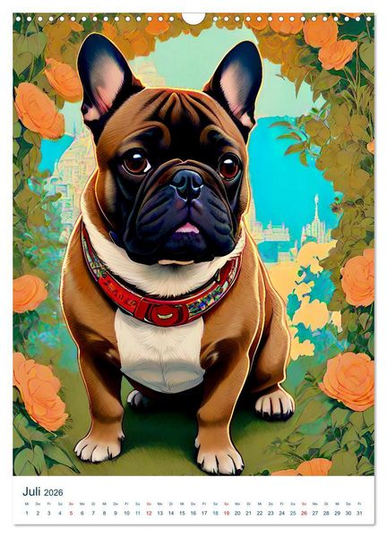 Produktbild: Franz&ouml;sische Bulldoggen. Kunstvoll gestaltete Portraits (Wandkalender 2026 DIN A3 hoch), CALVENDO Monatskalender