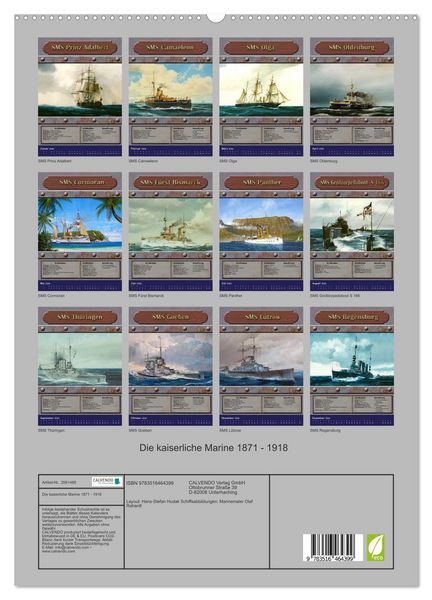 Produktbild: Die kaiserliche Marine 1871 - 1918 (hochwertiger Premium Wandkalender 2026 DIN A2 hoch), Kunstdruck in Hochglanz