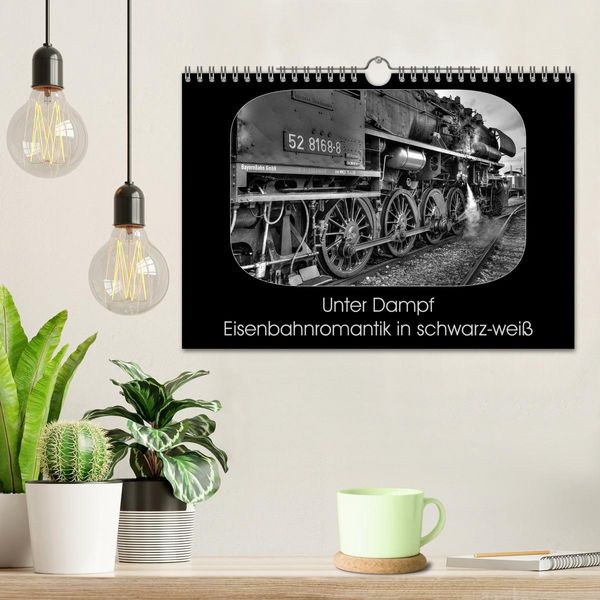 Produktbild: Unter Dampf - Eisenbahnromantik in schwarz-wei&szlig; (Wandkalender 2026 DIN A4 quer), CALVENDO Monatskalender