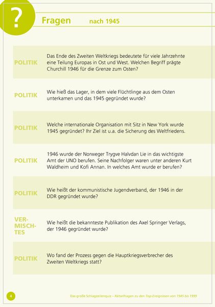 Produktbild: Das gro&szlig;e Schlagzeilen-Quiz. R&auml;tselfragen zu den Top-Ereignissen von 1950 bis 1999