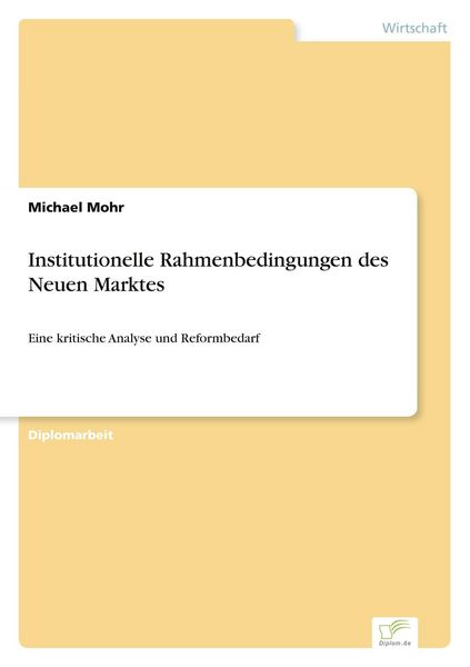 Produktbild: Institutionelle Rahmenbedingungen des Neuen Marktes